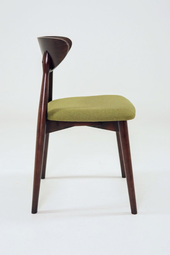Image 1 of Eetkamerstoelen set van 4 Donker hout, bekleding van groene wol