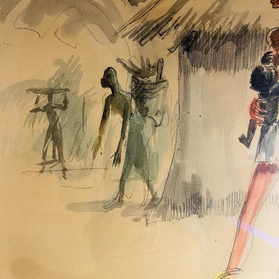 Paul Daxhelet, Femmes Primipares d'Afrique Centrale, années 1950, Techniques Mixtes sur Papier (photo 7 of 9)