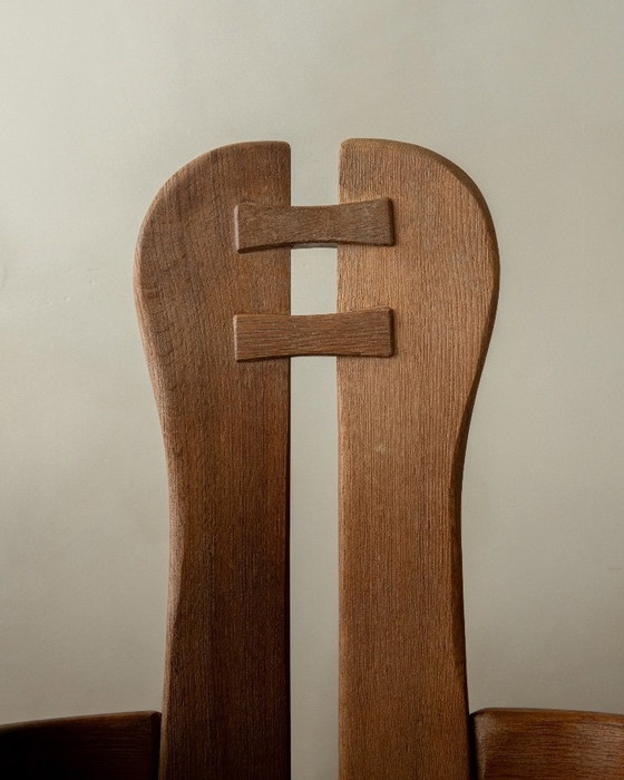 Image 1 of Brutalistischer Eichensessel mit skulpturaler hoher Rückenlehne von De Puydt, 1960er Jahre