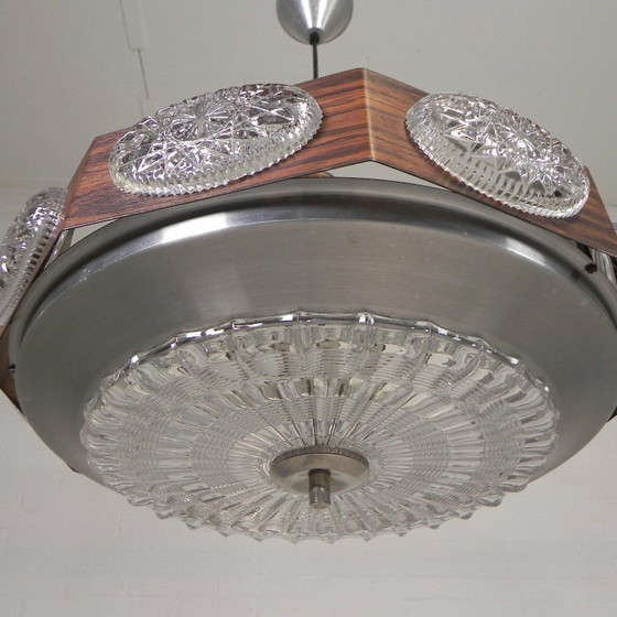 Image 1 of Vintage Lakro hanglamp met 9 ovalen glasplaatjes en 1 ronde glasplaat, jaren 70