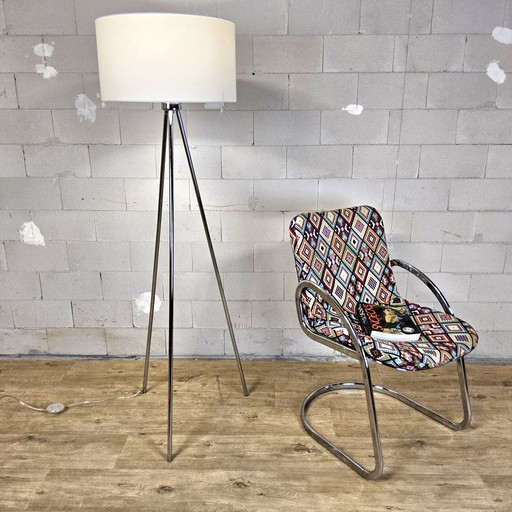 Zuiver tripod floor lamp white fabric shade chrome leg / tripod lamp / dutch design floorlight
