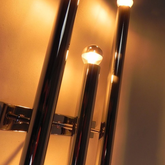 Image 1 of TeDe light wall lamp with 3 chrome cylinders, 1970s