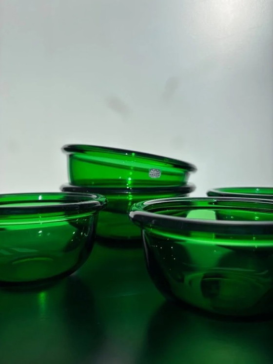 Image 1 of Arabia Finlandia - Set di 5 ciotole luna vintage in vetro verde - Design Kaj Franck - Nuutajärvi - anni '70