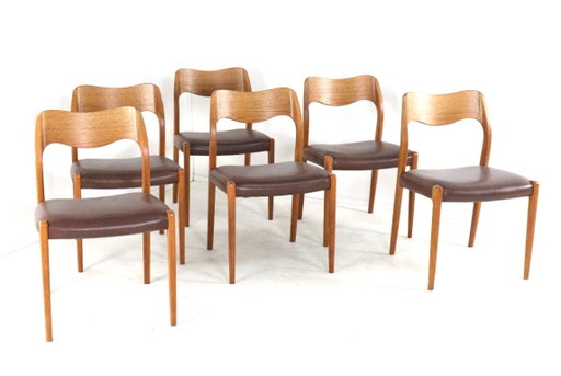 Set 6 Niels O Moller Model 71 Stoelen Teak Vintage Deens – Niels Otto Møller, eetkamerstoelen, Leather