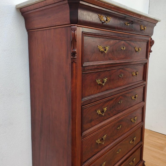 Antike Kommode Semainier mit Marmorplatte, Kommoden, Holz, Braun, Klassiek (Foto 11 von 15)
