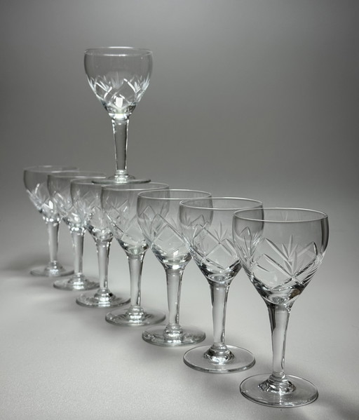 Holmegaards Glasværk - Años 20 - Juego de 8 copas de cóctel y aperitivo de cristal grabadas a mano - Modelo Ulla