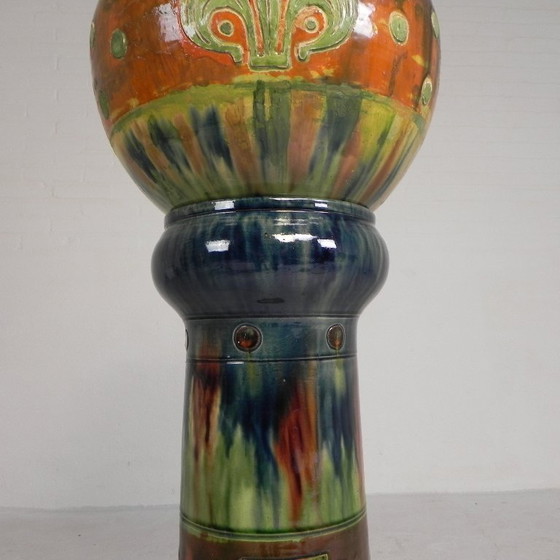 Image 1 of Flemish flowerpot on pedestal, ceramic, 1920s