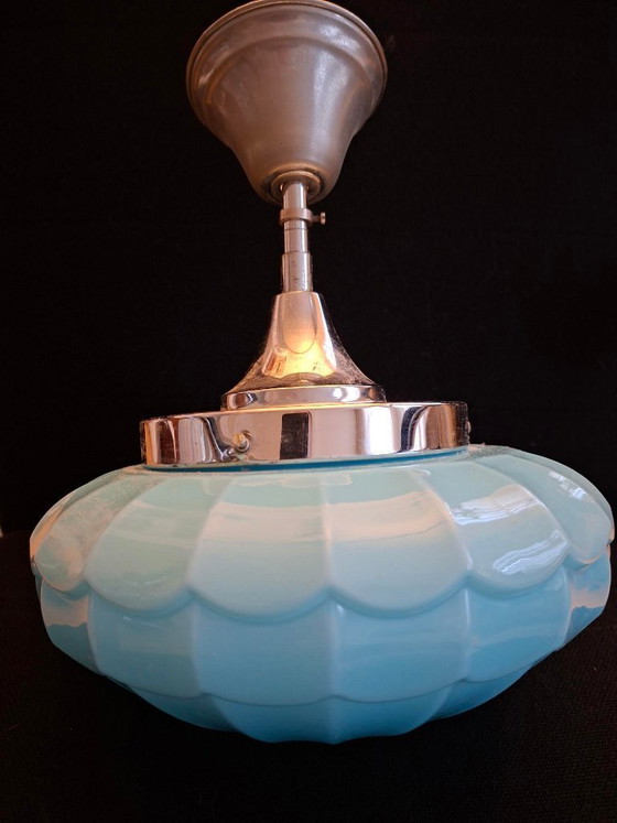 Image 1 of Lampada a sospensione vintage Art Déco con vetro blu