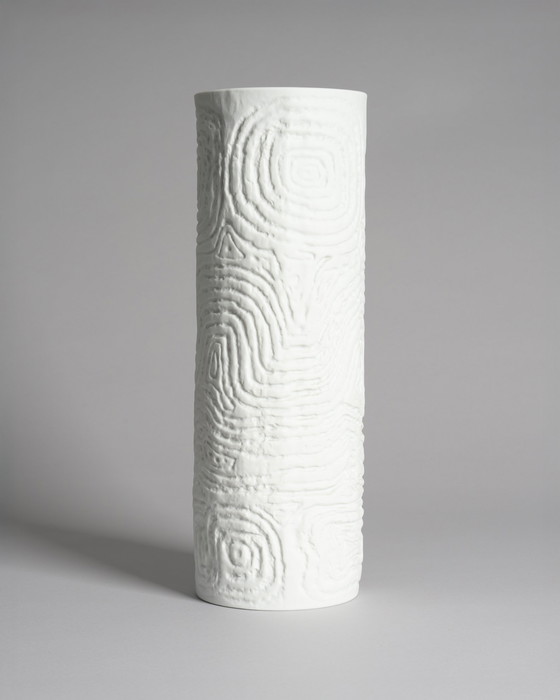 Image 1 of M. Freyer & W. Schreib Rosenthal Bisque Porcelain Vase Duo Op Art Relief 70s XL & L