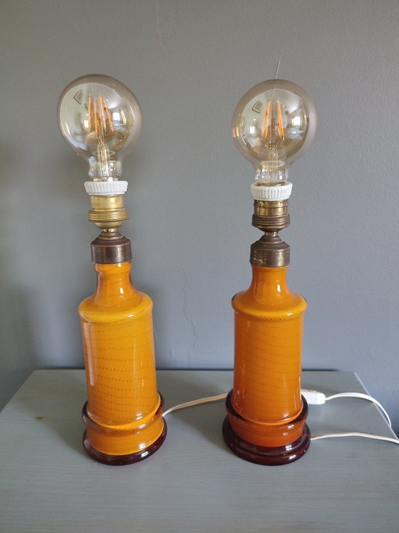 Image 1 of Paire de lampes de table portugaises vintage en opaline