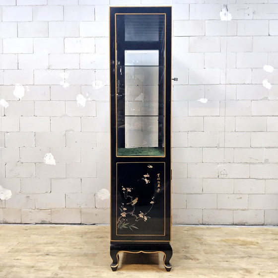 Vetrina cinese vintage con fiori e uccelli / Vetrina bohémien / Mobile asiatico – Vetrine, Wood, Glass (photo 6 of 15)