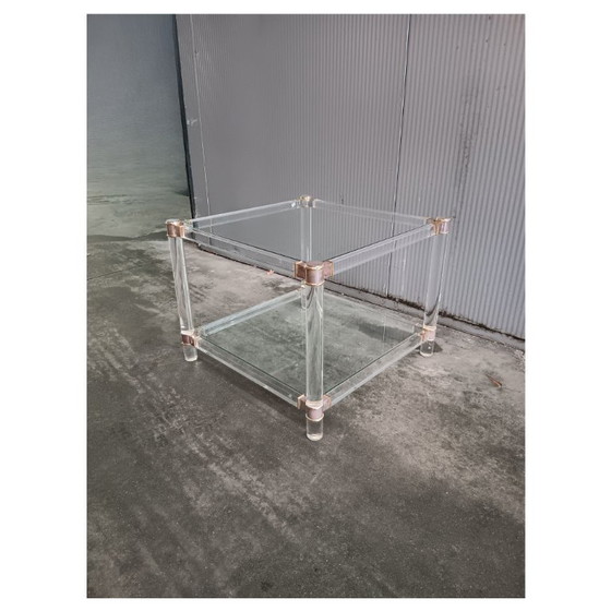 Image 1 of Hollywood Regency side table in plexiglass and glass 1970s