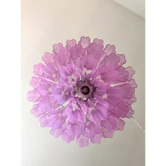 Image 1 of Zeitgenössischer szenografischer Fuxsia-Kronleuchter „Tronchi“ aus Muranoglas im Venini-Stil