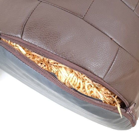 Image 1 of 2x vintage pouf patchwork leather dark brown 70s