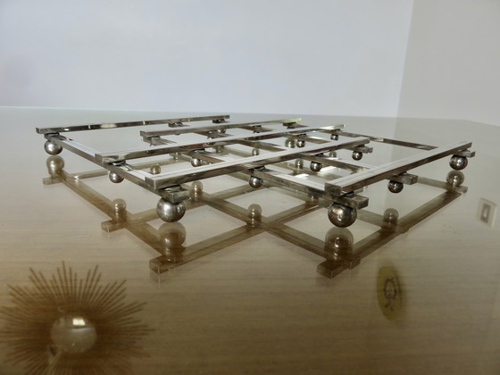 Image 1 of Jacques Adnet extendable silver-plated trivet, 40s 50s