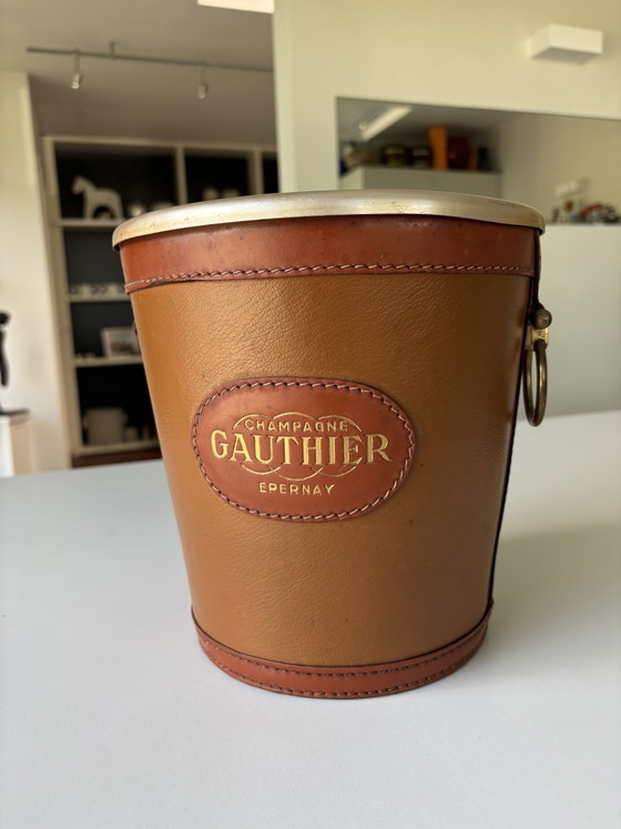 Image 1 of Vintage Gauthier champagnekoeler met leer 