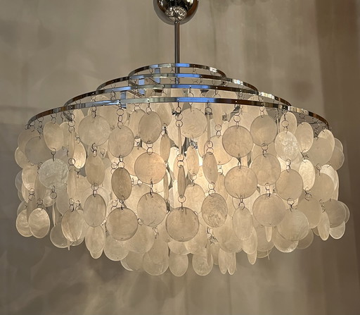 Vintage Pendelleuchte aus Capiz-Muscheln, Kronleuchter aus Perlmutt und Opalin