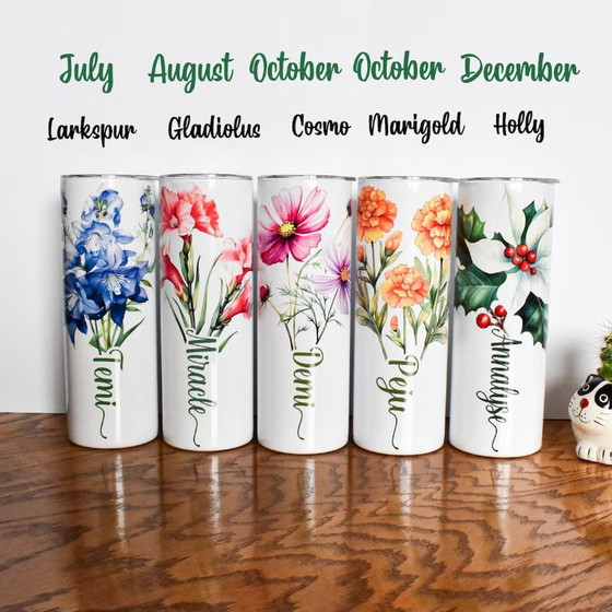Image 1 of Personalized Birth Flower Tumbler, Custom Name Cup Birthday/Christmas/Mother's Day Gift for Her
