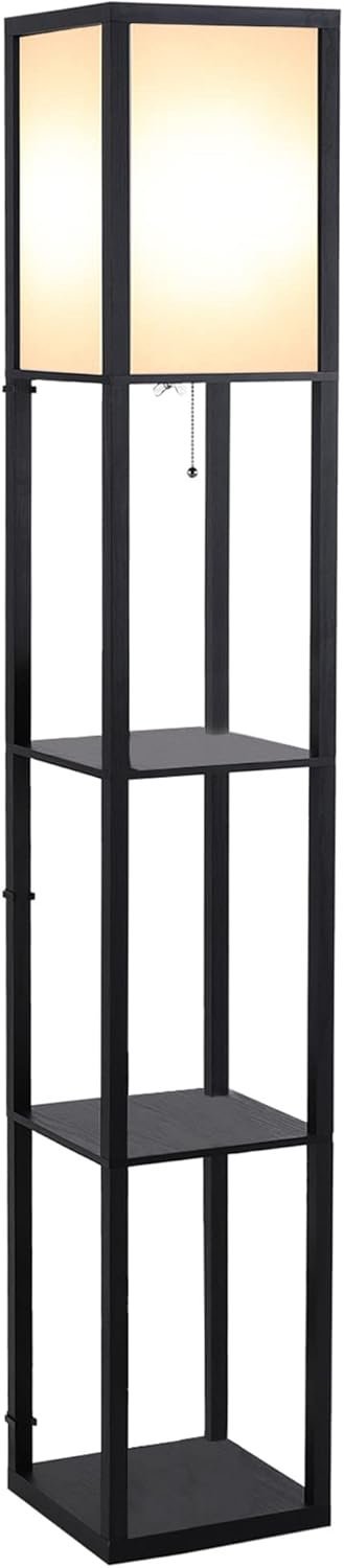 HOMCOM Lampadaire étagère 26L x 26l x 160H cm 3 étagères 4 Niveaux MDF Noir