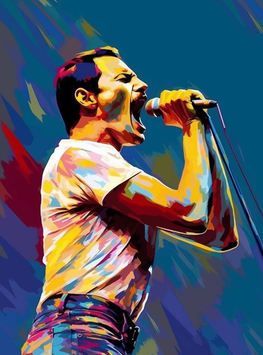 Alberto Ricardo - Freddie Mercury 2 - Lithographie d'artiste – lithos zeefdrukken, Canvas