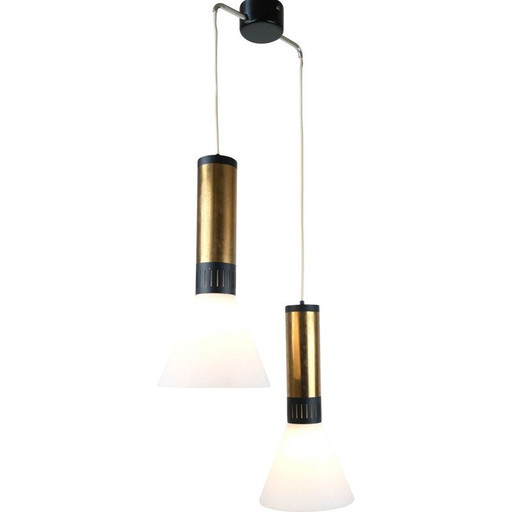 Stilnovo Modell "1135/2" Doppelpendelleuchte im Stil der Mid-Century-Moderne, Italien, 1950er Jahre