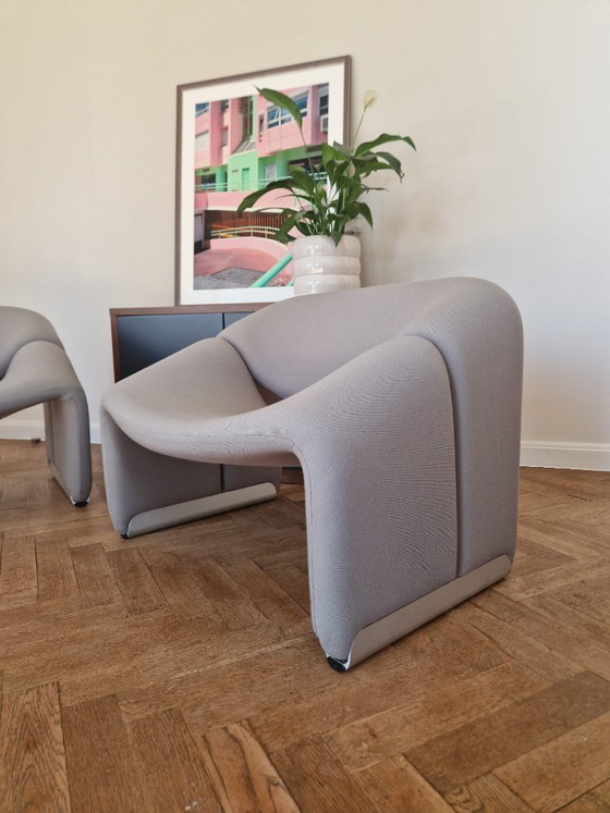 Poltrone Lounge, una coppia, tessuto grigio, Artifort, Tessile, Plastica, Mid Century Modern (foto 6 di 7)