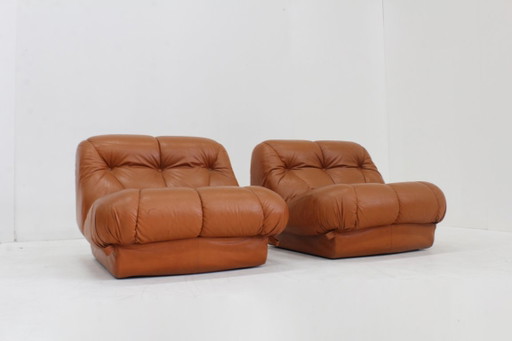 Set Vintage Mimo Padova Nuvolone Fauteuils Cognac Leer Jaren 70