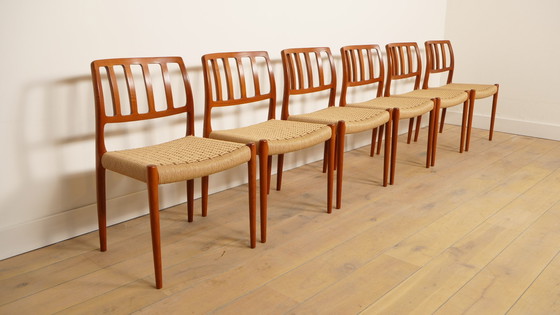 Image 1 of 6 sedie da pranzo Niels Otto Møller | Modello 83 | Papercord | Teak