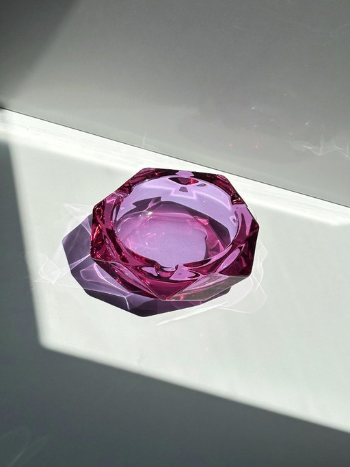 Vintage Alexandrite Glass Ashtray Prism 70s Italy Palo Santo Bowl Murano Mid - Century 70s 1970 Neodymium Lilac Diamond