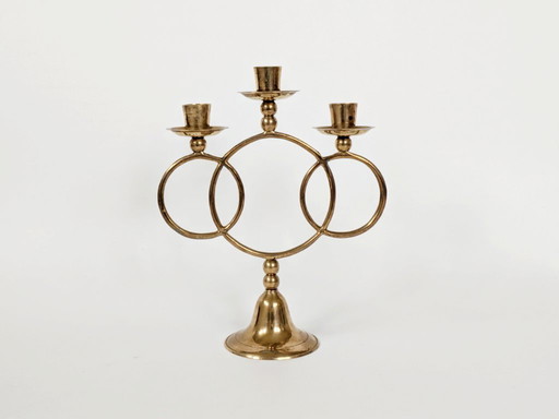 Candélabre vintage en laiton, porte-bougie conique à 3 bras, style milieu du siècle