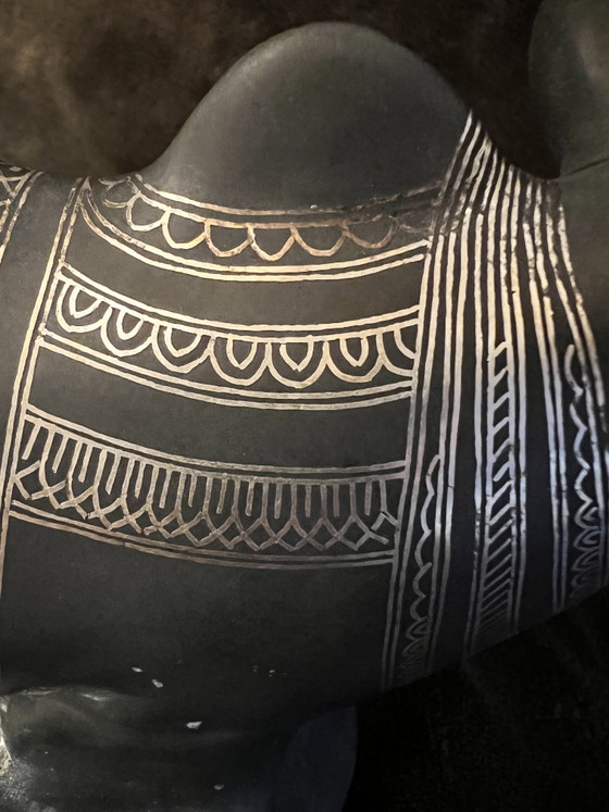 Exceptional Vintage Bidriware Nandi – Handmade India – Silver Inlay – Sculpture, Metal (photo 7 of 10)