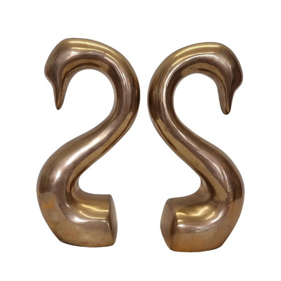 Vintage Italiaanse Messing Zwanenhals Boekensteunen – Cadeaus, Brass (photo 3 of 7)
