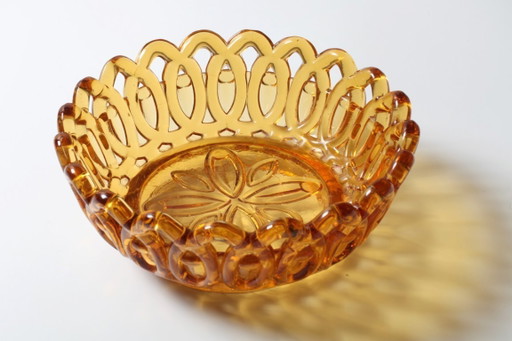 Frutero antiguo de cristal color ámbar miel, raro / Italia / década de 1950