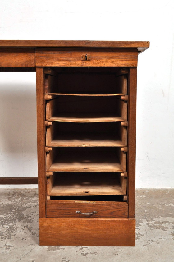 Image 1 of Vintage Oak Children's Desk With Shutter 1950s