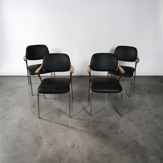 Image 1 of 1 of 4 vintage designer leather dining chairs Brunner Golf