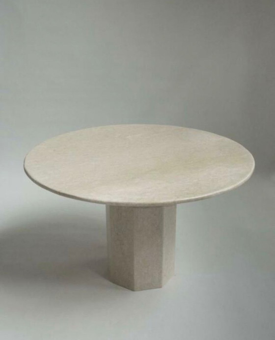 Image 1 of Table à manger en travertin - plateau rond / pied hexagonal