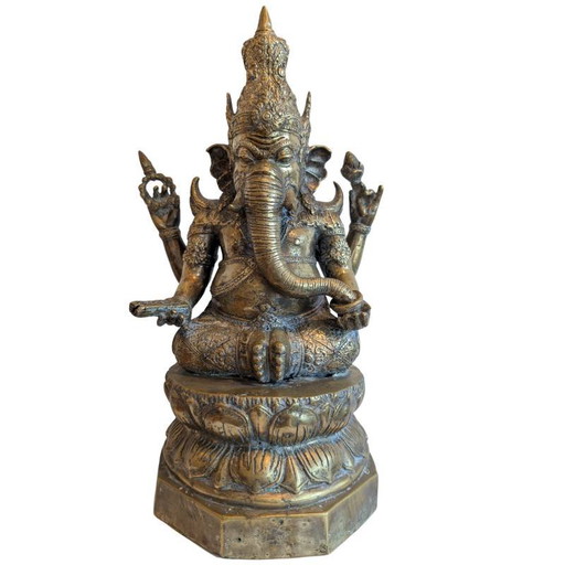 Ganesha con Buda coronado – bronce dorado antiguo, estilo jemer – lote 152
