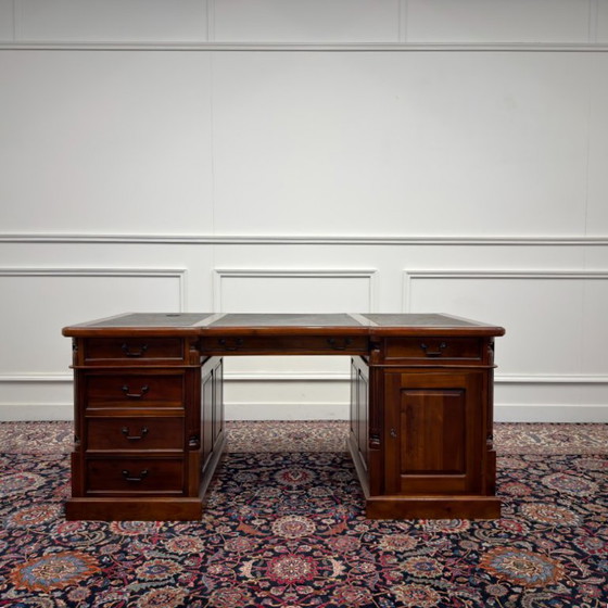 Classic English Desk Partnerdesk Black Leather – Wood (photo 3 of 20)