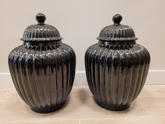 Image 1 of Coppia di vasi/giare in ceramica nera, metà del XX secolo - Italia