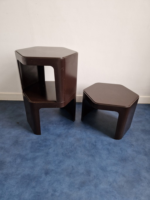 Ensemble de 3 tables d'appoint hexagonales modulaires Peter Ghyczy années 1970