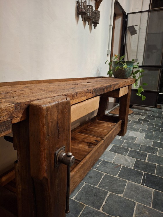 Image 1 of Large oak furniture maker's workbench