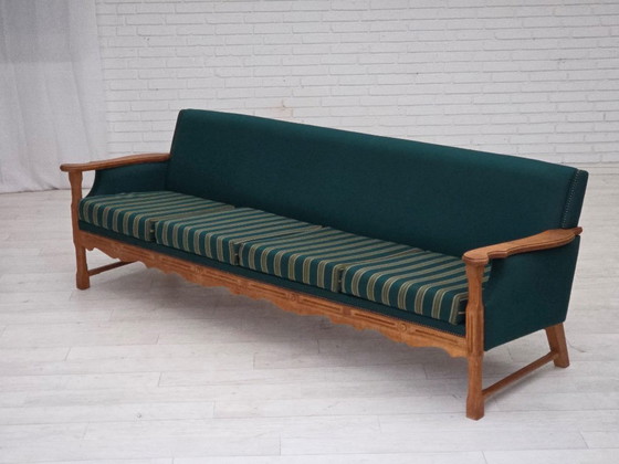 Image 1 of 1970s, Danish 4-seater sofa, furniture wool, solid oak wood.