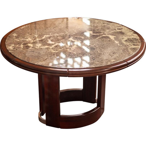 Table de salle à manger vintage brutaliste en marbre et bois de rose, France 1970