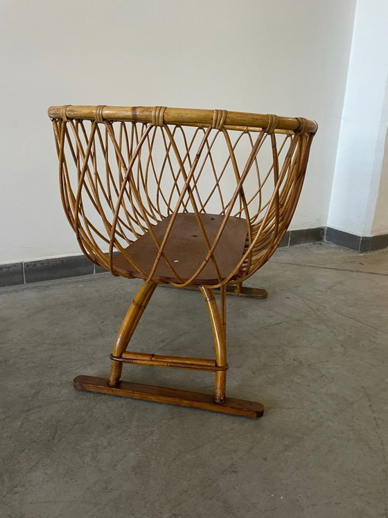 Image 1 of Culla vintage in rattan con supporto, anni '70, Europa
