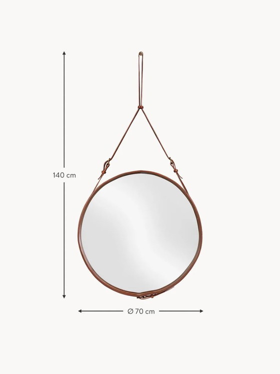 Image 1 of Specchio GUBI Ø70 cm Jacques Adnet pelle marrone chiaro