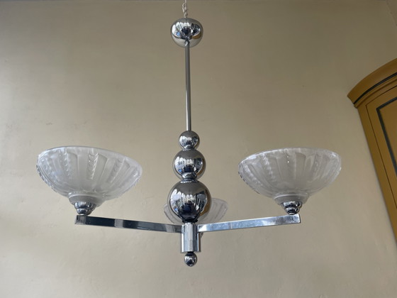 Image 1 of Lamp Pendant Lamp Art Deco 1930 Chromed French