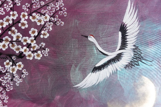 Image 1 of Grue et Sakura J504 - grande peinture originale