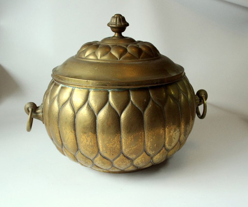 Pot à punch Art Nouveau en laiton avec insert en verre original - rareté - env. 1900