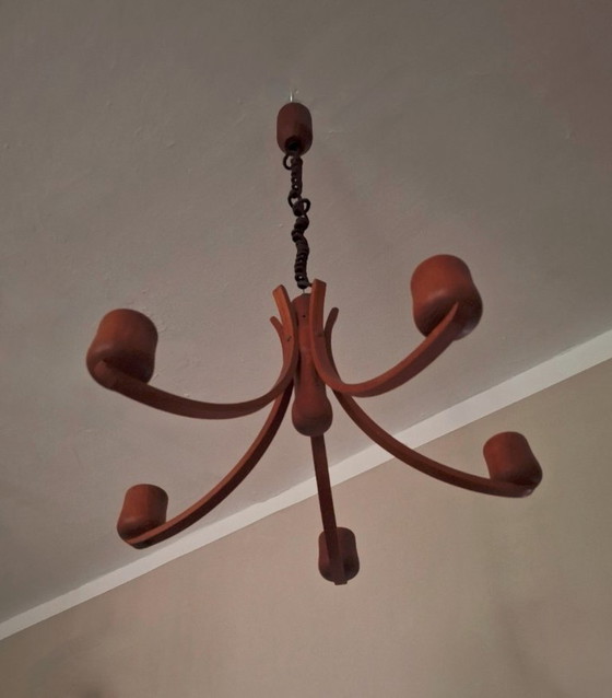 Image 1 of Lampadario in teak ad altezza variabile di Domus, Danimarca, anni '70.