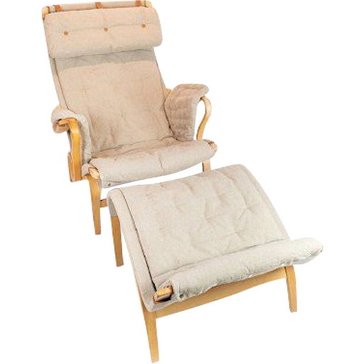 Poltrona vintage Pernille con sgabello di Bruno Mathsson e Dux, anni '60